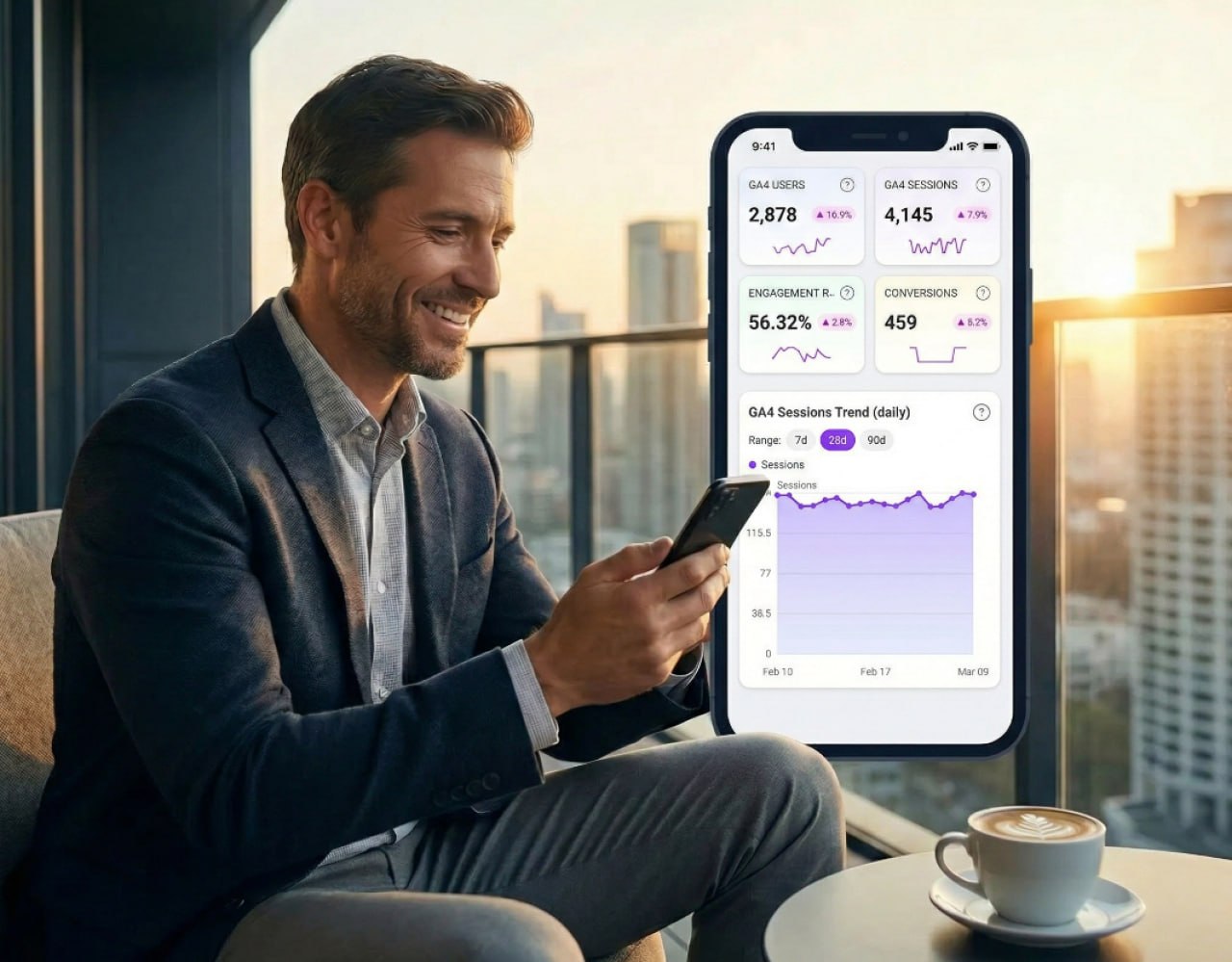 Site owner checking weekly SEO metrics on mobile